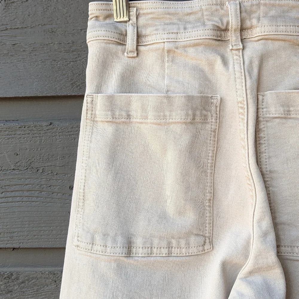 Zara High Rise Beige Cream Stretch Denim Wide-Leg Jeans Size 4 Raw Hem - Picture 4 of 8